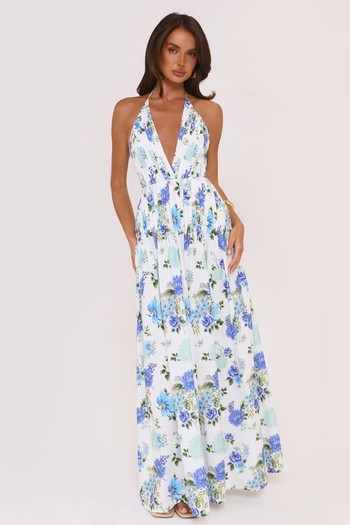 Garden Of Light Halter Maxi Dress Blue